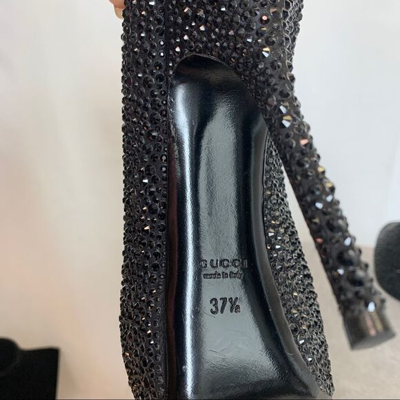 Gucci Black Satin Strass Embroidered Sofia Etoile Peep Toe Pumps Size 37.5 🔥 - Picture 8 of 11
